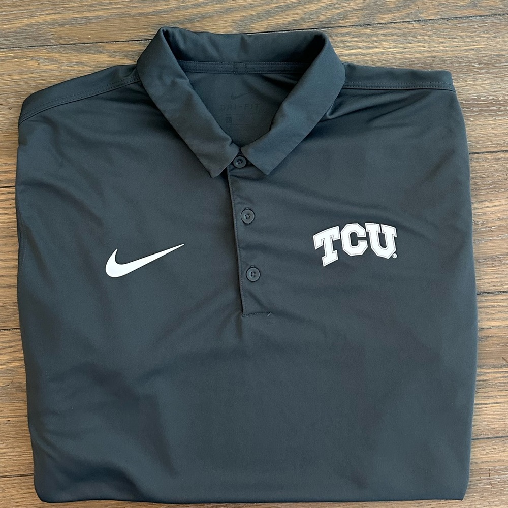 Nike Men's Black and Purple TCU Polo Size L
